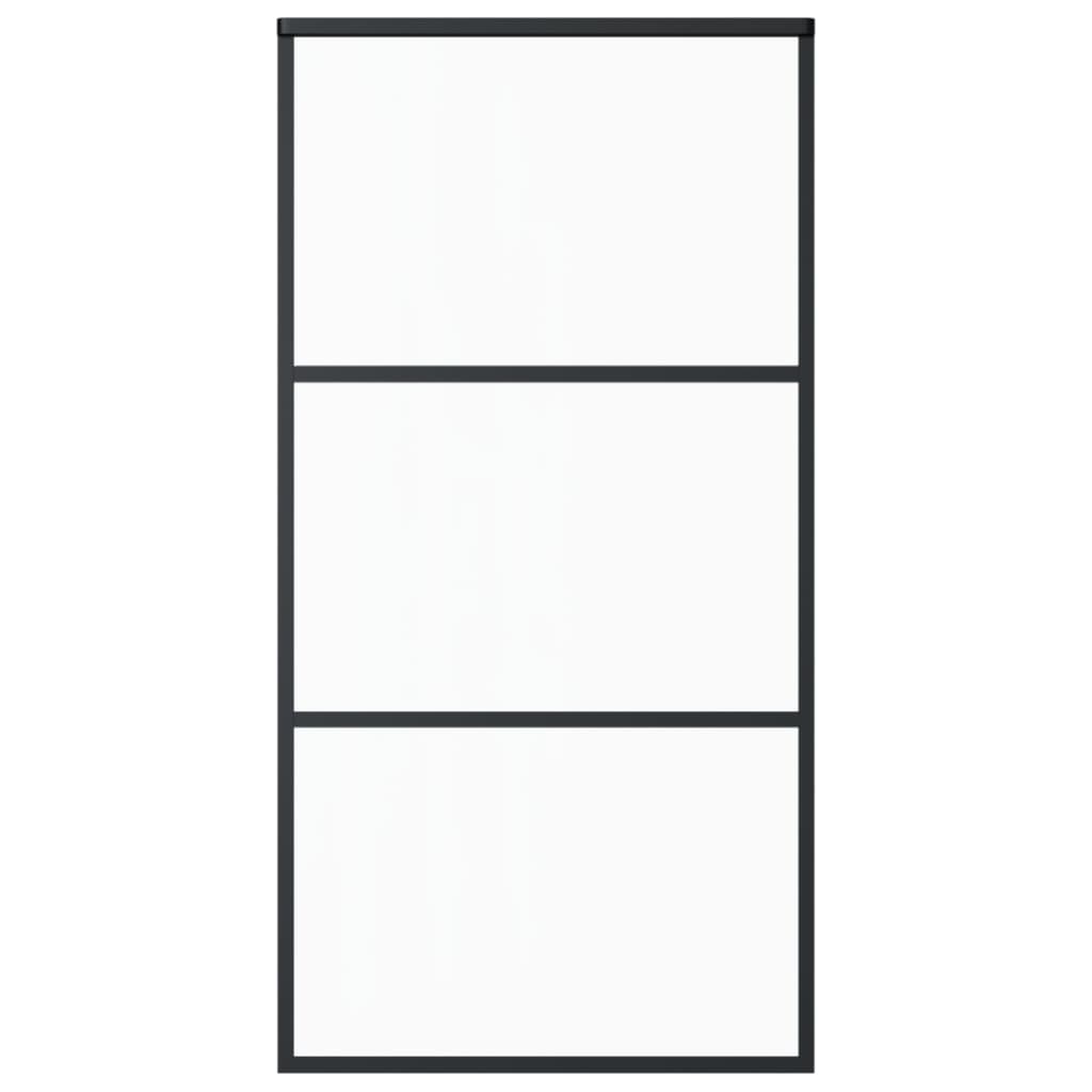 Schuifdeur Esg-Glas En Aluminium Zwart 102 x 205 cm 2 horizontale stangen