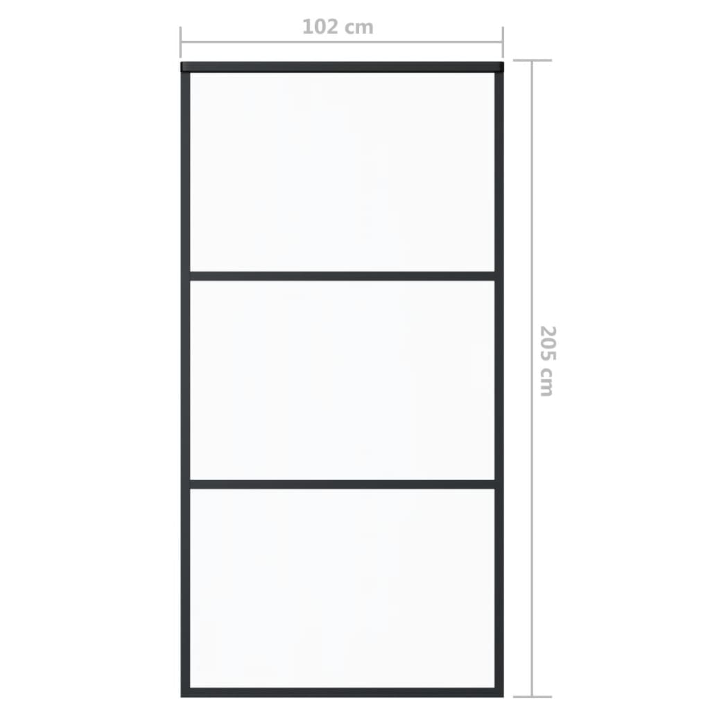 Schuifdeur Esg-Glas En Aluminium Zwart 102 x 205 cm 2 horizontale stangen