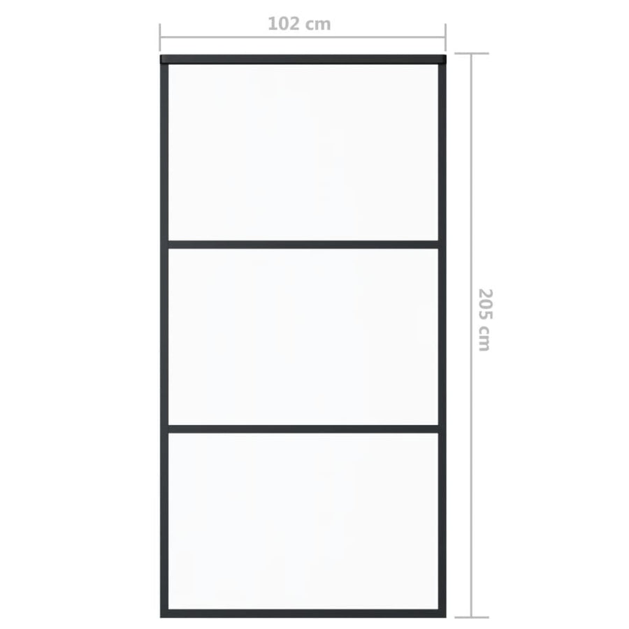 Schuifdeur Esg-Glas En Aluminium Zwart 102 x 205 cm 2 horizontale stangen