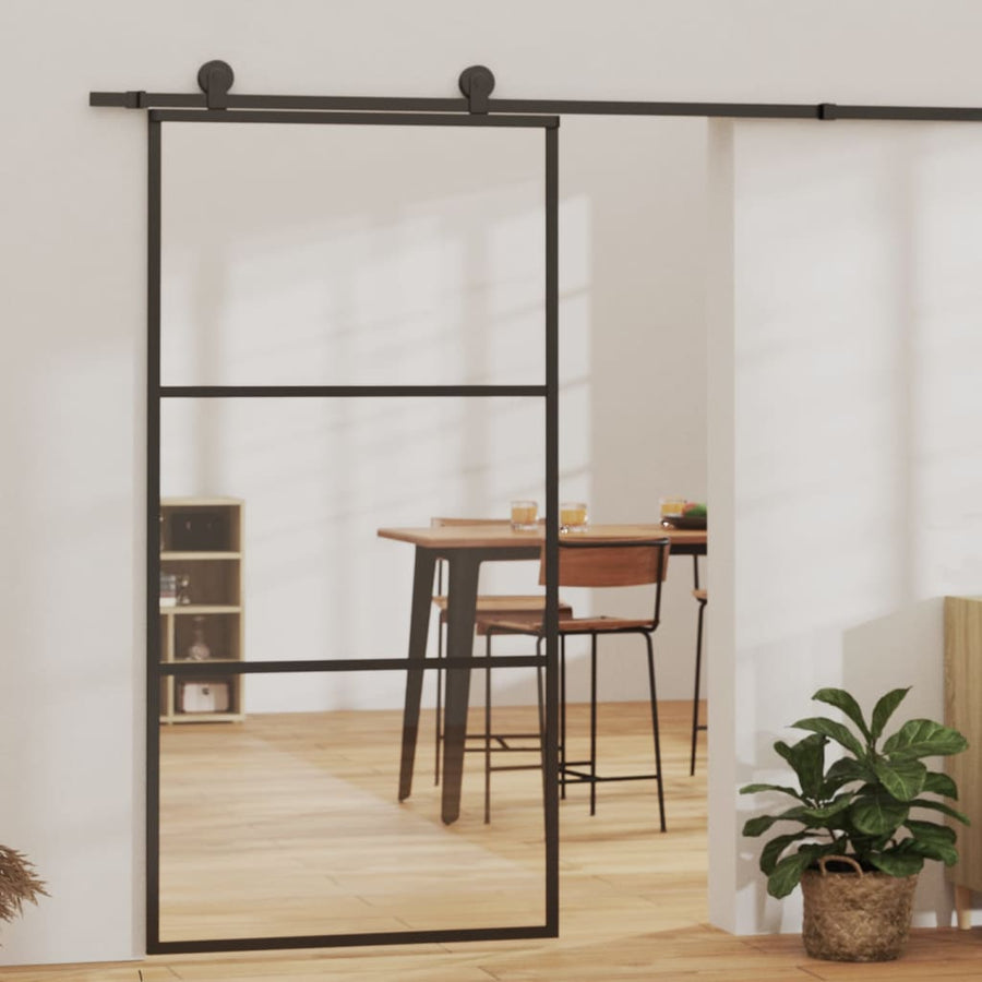 Schuifdeur Esg-Glas En Aluminium Zwart 102 x 205 cm 2 horizontale stangen