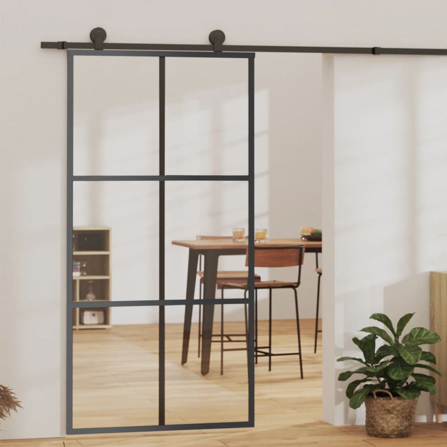 Schuifdeur 102x205 cm ESG-glas en aluminium zwart 1 102 x 205 cm