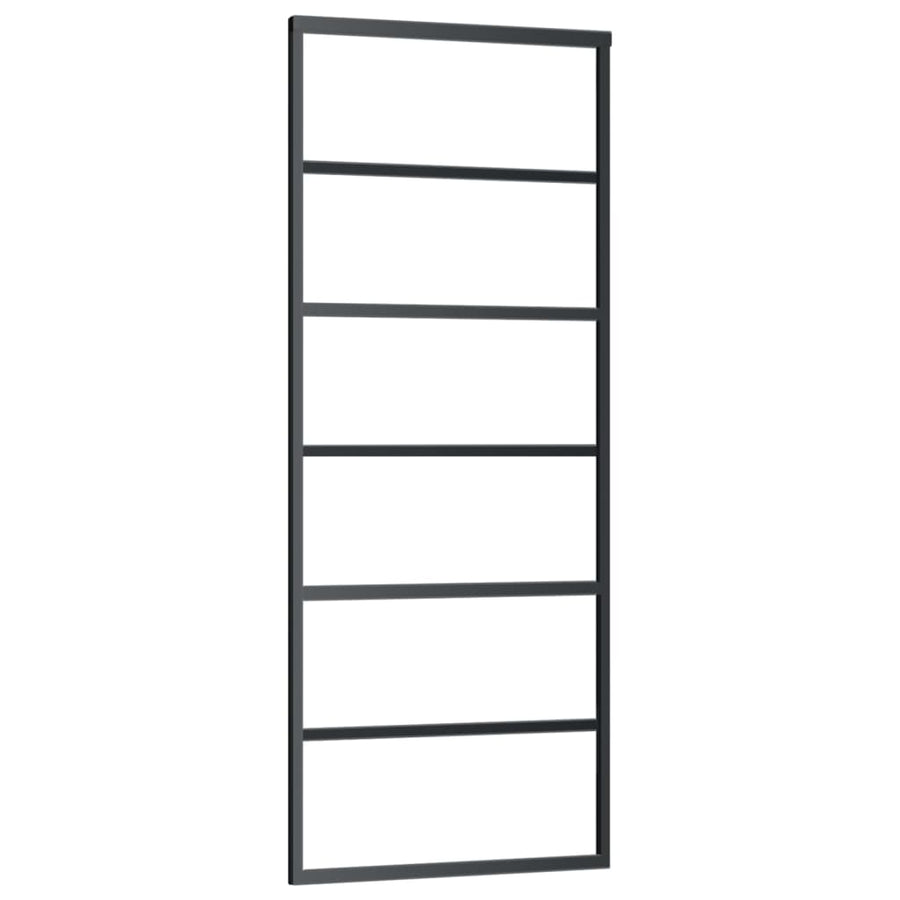 Schuifdeur 76x205 cm ESG-glas en aluminium zwart 76 x 205 cm 5 horizontale stangen