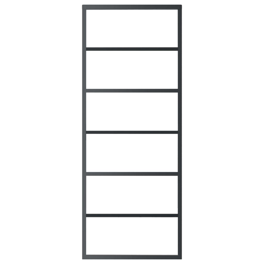 Schuifdeur 76x205 cm ESG-glas en aluminium zwart 76 x 205 cm 5 horizontale stangen