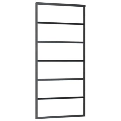 Schuifdeur 90x205 cm ESG-glas en aluminium zwart 90 x 205 cm 5 horizontale stangen