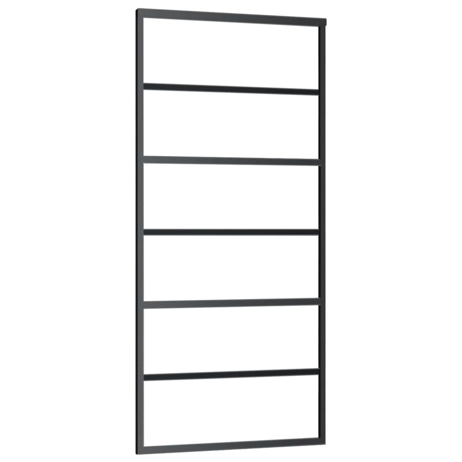 Schuifdeur 90x205 cm ESG-glas en aluminium zwart 90 x 205 cm 5 horizontale stangen