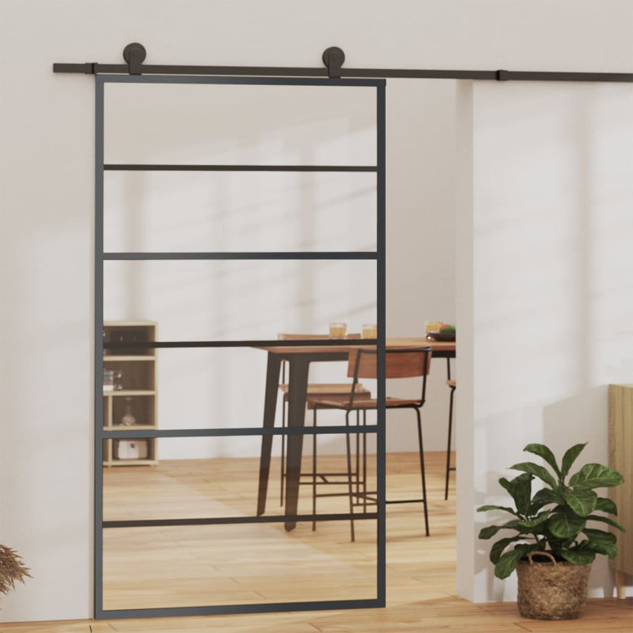 Schuifdeur 102x205 cm ESG-glas en aluminium zwart 102 x 205 cm 5 horizontale stangen