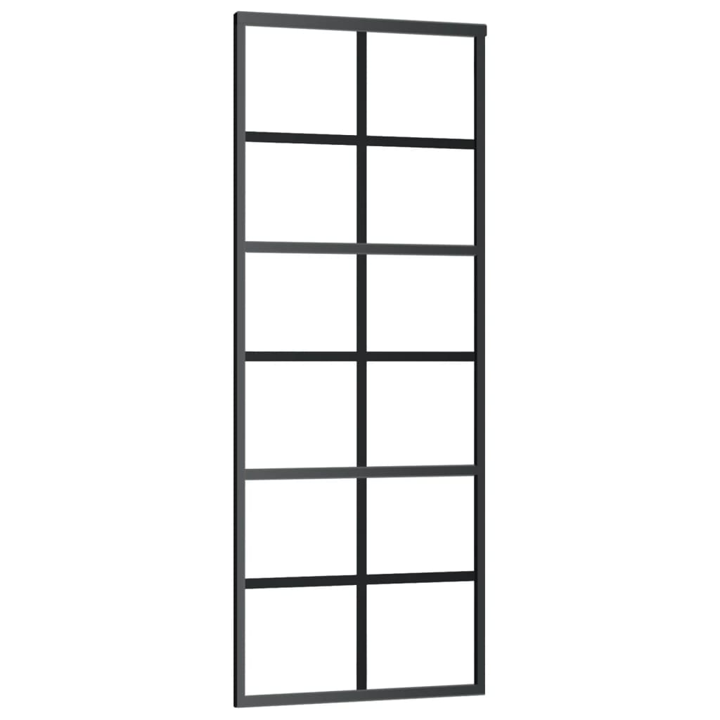 Schuifdeur 76x205 cm ESG-glas en aluminium zwart 76 x 205 cm 6x2 raster