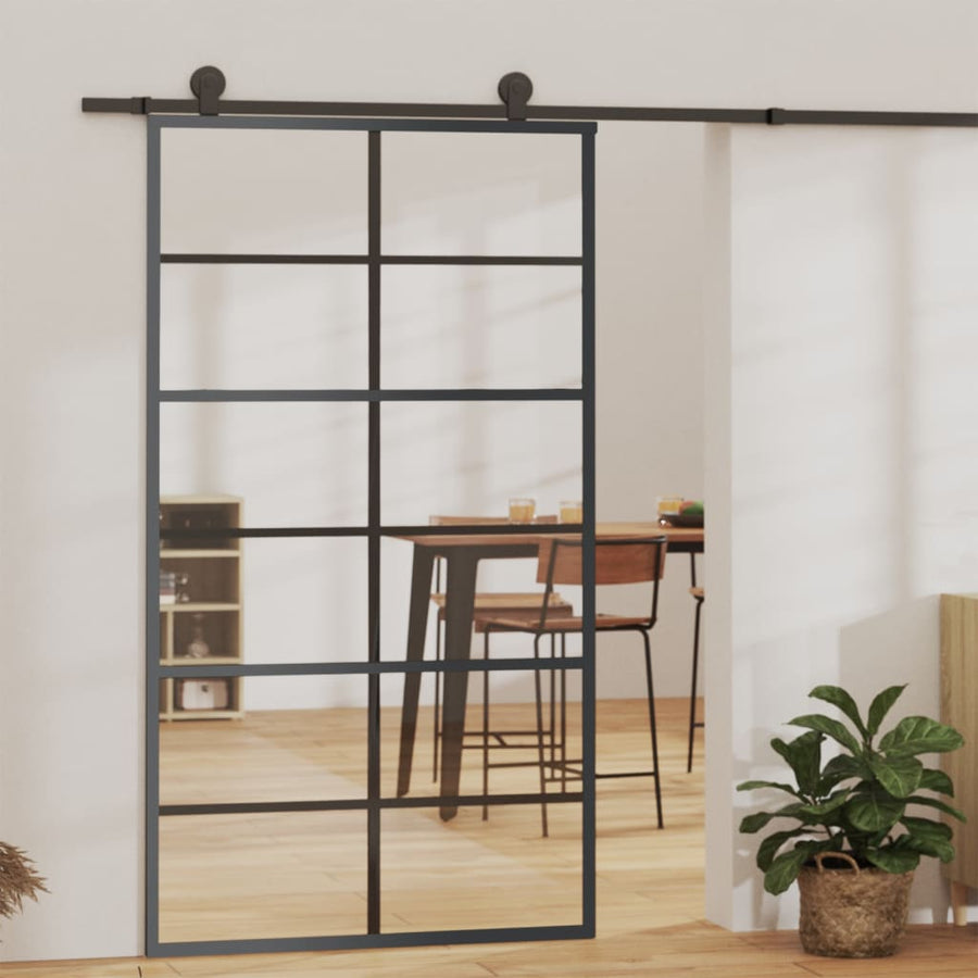 Schuifdeur 102x205 cm ESG-glas en aluminium zwart 1 102 x 205 cm
