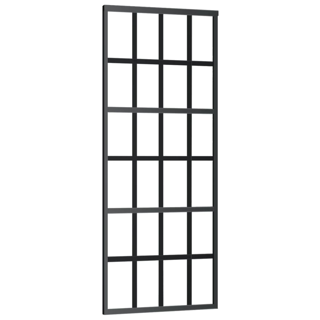 Schuifdeur 76x205 cm ESG-glas en aluminium zwart 76 x 205 cm 6x4 raster