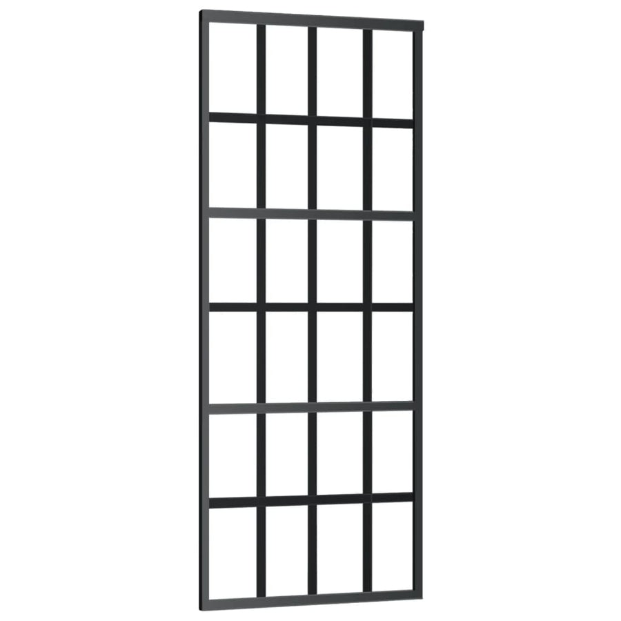 Schuifdeur 76x205 cm ESG-glas en aluminium zwart 76 x 205 cm 6x4 raster