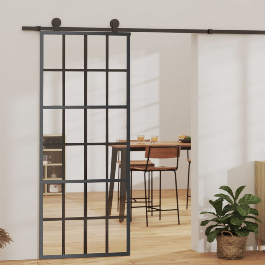Schuifdeur 76x205 cm ESG-glas en aluminium zwart 76 x 205 cm 6x4 raster