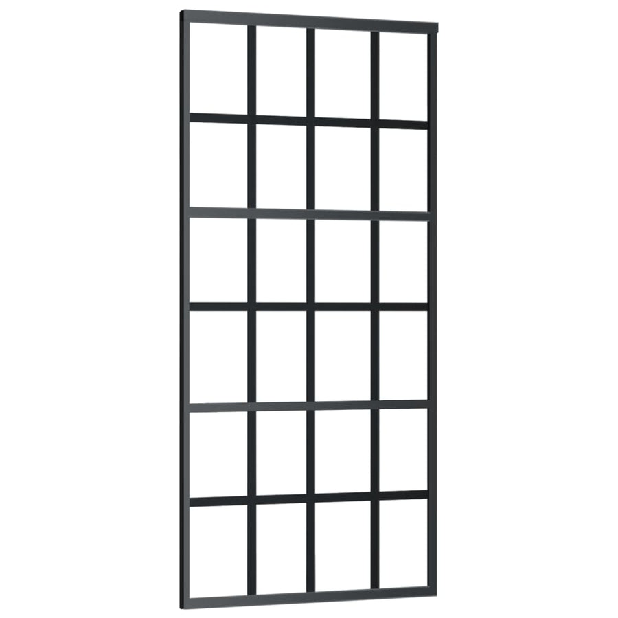 Schuifdeur 90x205 cm ESG-glas en aluminium zwart 90 x 205 cm 6x4 raster