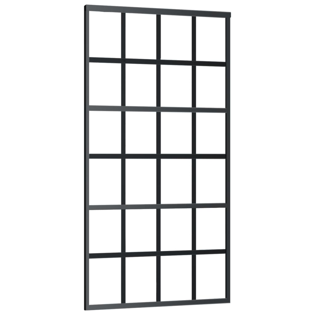 Schuifdeur 102x205 cm ESG-glas en aluminium zwart 102 x 205 cm 6x4 raster