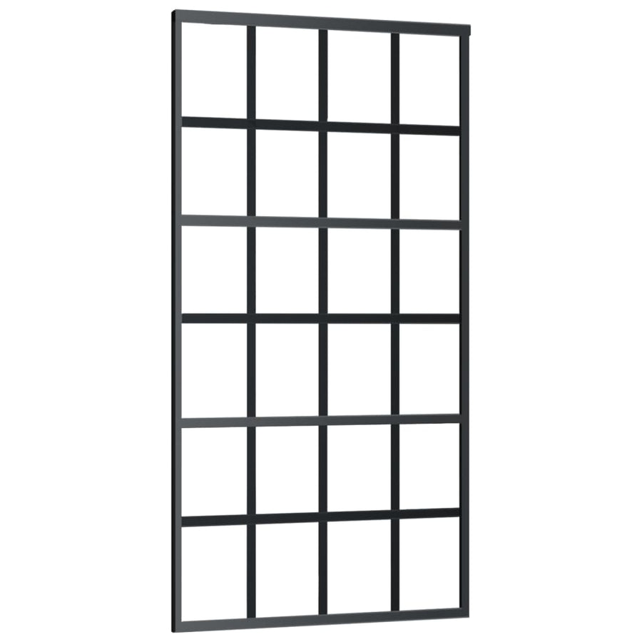 Schuifdeur 102x205 cm ESG-glas en aluminium zwart 102 x 205 cm 6x4 raster