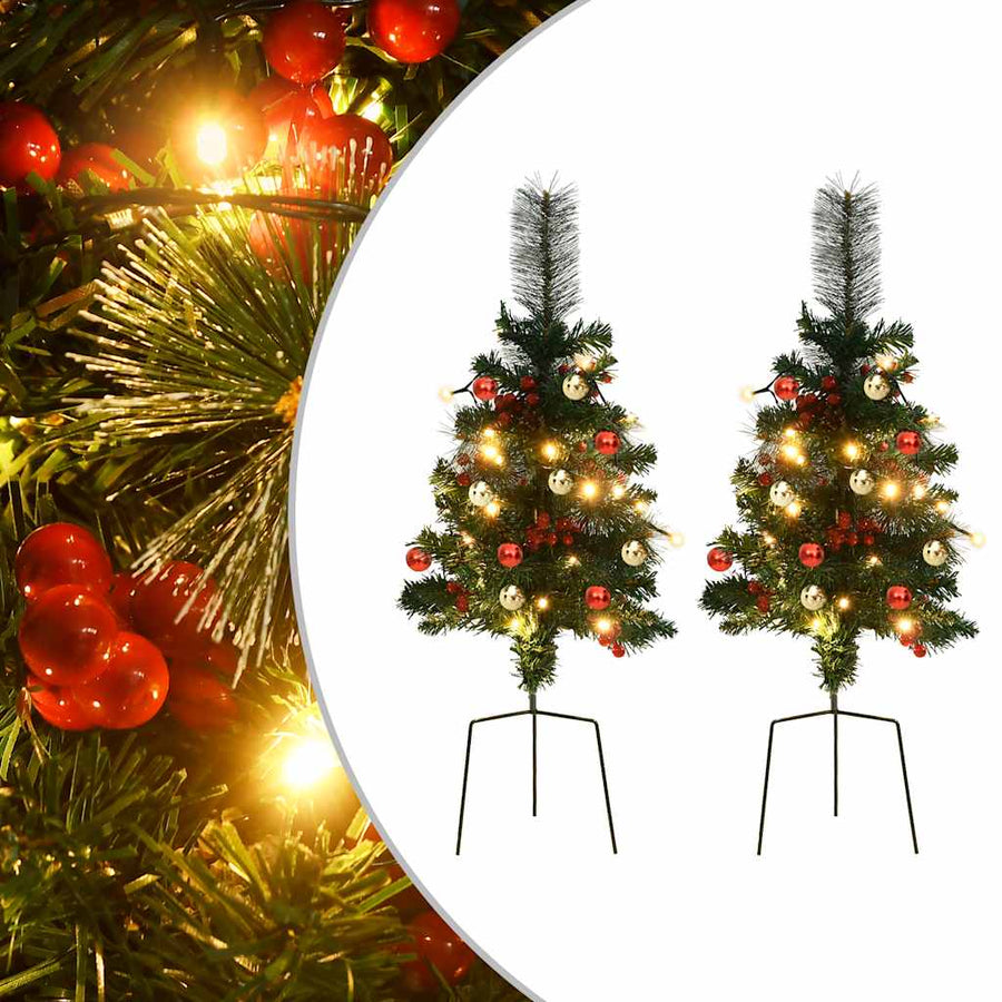 Tuinkerstbomen 2 St Met Verlichting Pvc 76 cm