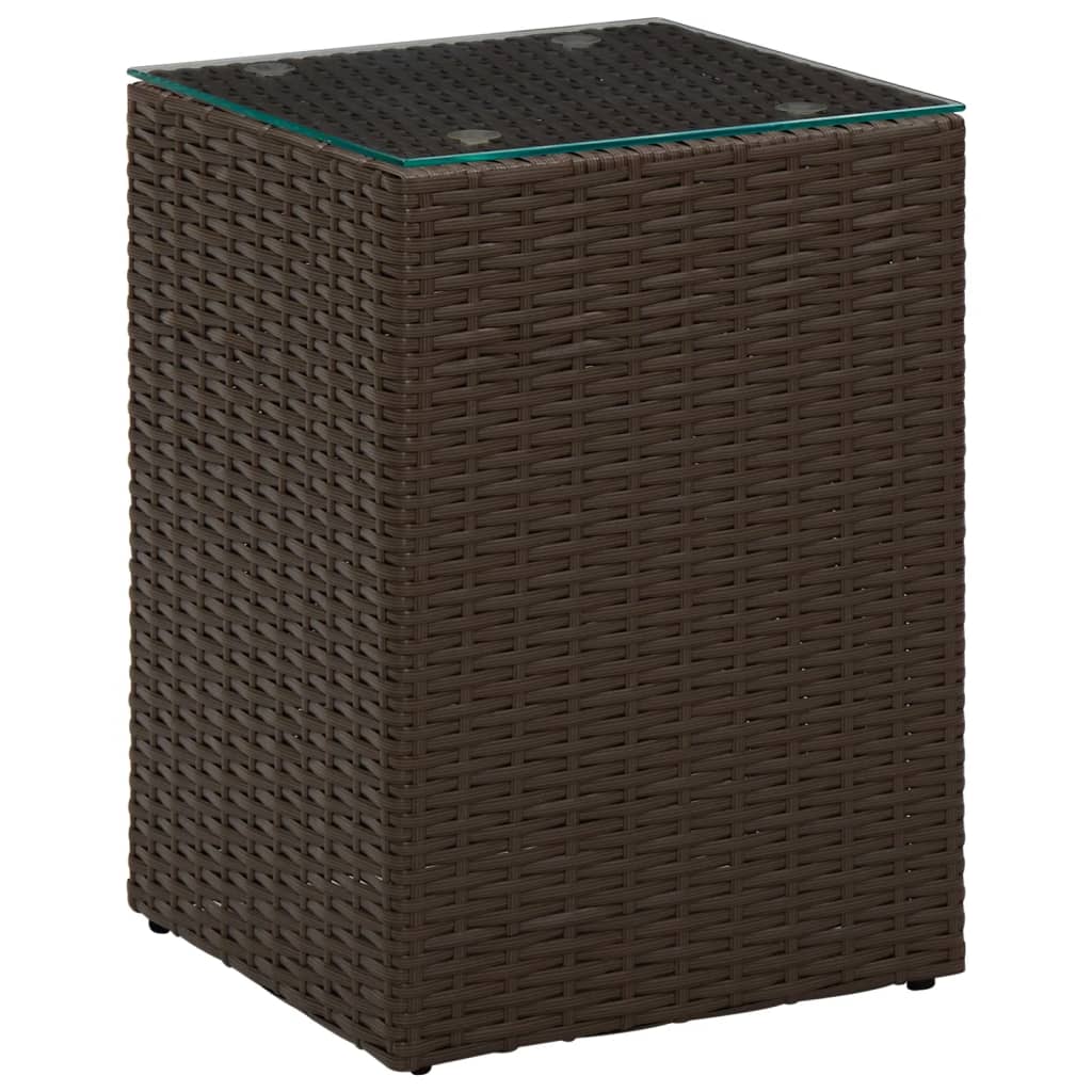 Bijzettafel Met Glazen Blad 35X35X52 Cm Poly Rattan Bruin 1
