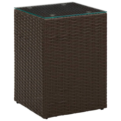 Bijzettafel Met Glazen Blad 35X35X52 Cm Poly Rattan Bruin 1