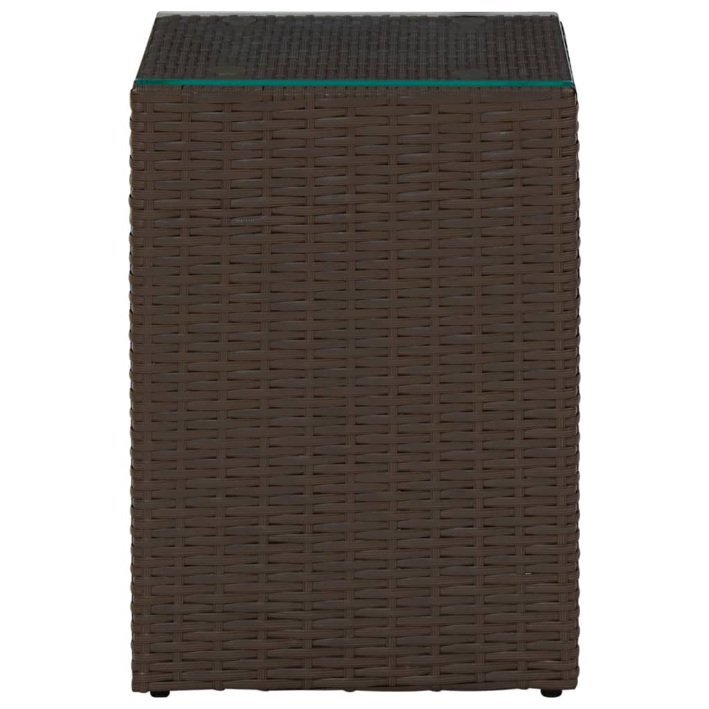 Bijzettafel Met Glazen Blad 35X35X52 Cm Poly Rattan Bruin 1