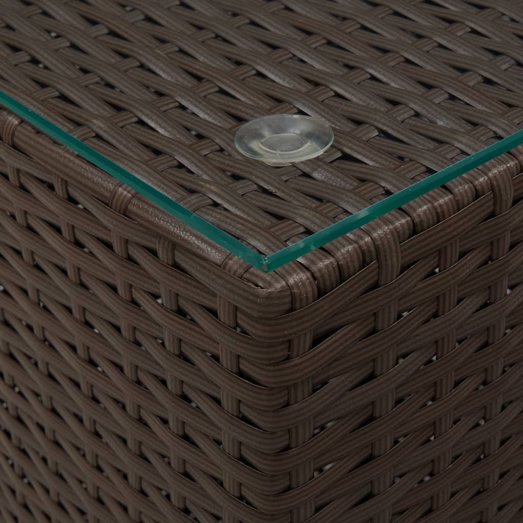 Bijzettafel Met Glazen Blad 35X35X52 Cm Poly Rattan Bruin 1