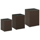 Bijzettafelset 3-delig poly rattan bruin glas