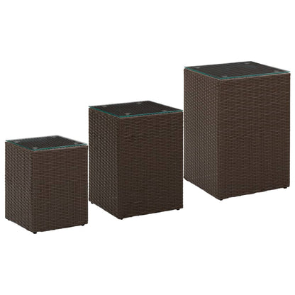 -Delige Bijzettafelset Met Glazen Blad Poly Rattan 3 Bruin