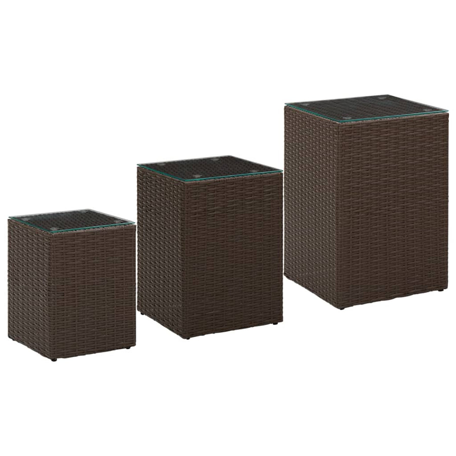 -Delige Bijzettafelset Met Glazen Blad Poly Rattan 3 Bruin