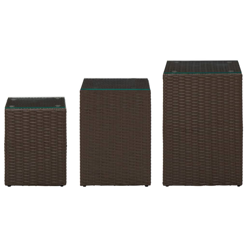 -Delige Bijzettafelset Met Glazen Blad Poly Rattan 3 Bruin