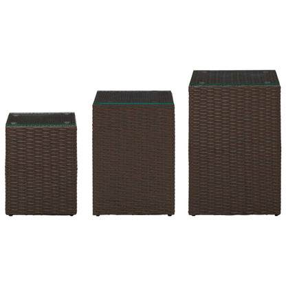 -Delige Bijzettafelset Met Glazen Blad Poly Rattan 3 Bruin