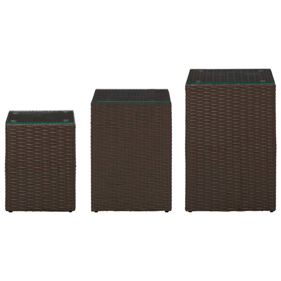 -Delige Bijzettafelset Met Glazen Blad Poly Rattan 3 Bruin
