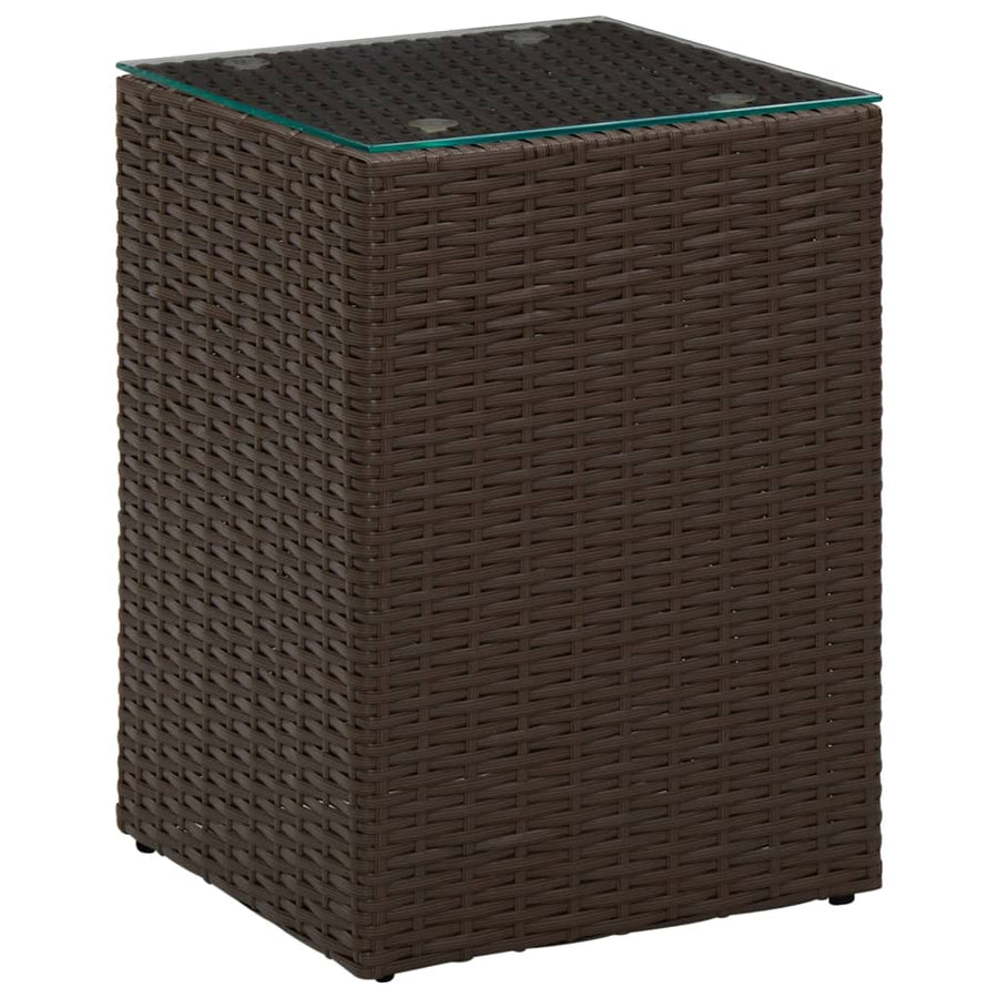 -Delige Bijzettafelset Met Glazen Blad Poly Rattan 3 Bruin