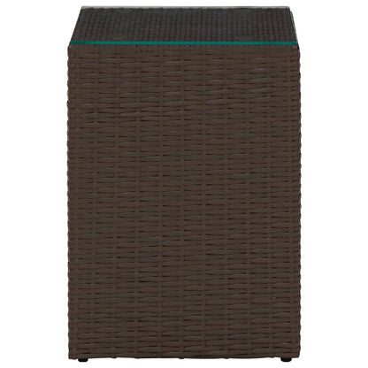 -Delige Bijzettafelset Met Glazen Blad Poly Rattan 3 Bruin