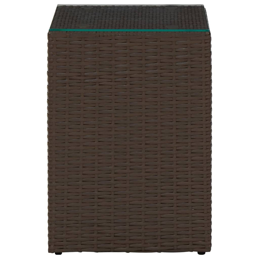 -Delige Bijzettafelset Met Glazen Blad Poly Rattan 3 Bruin