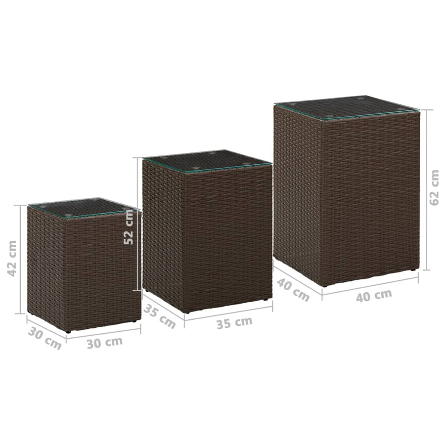 -Delige Bijzettafelset Met Glazen Blad Poly Rattan 3 Bruin
