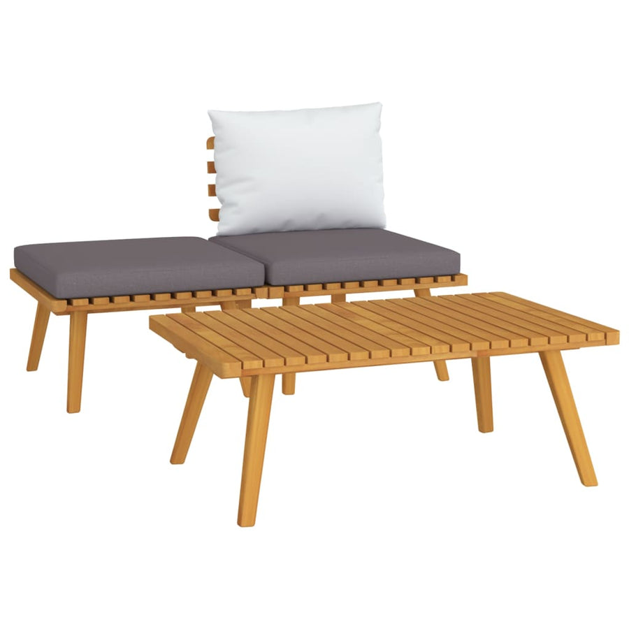 3-Delige Loungeset Met Kussens Massief Acaciahout midden + voetensteun + Tafel