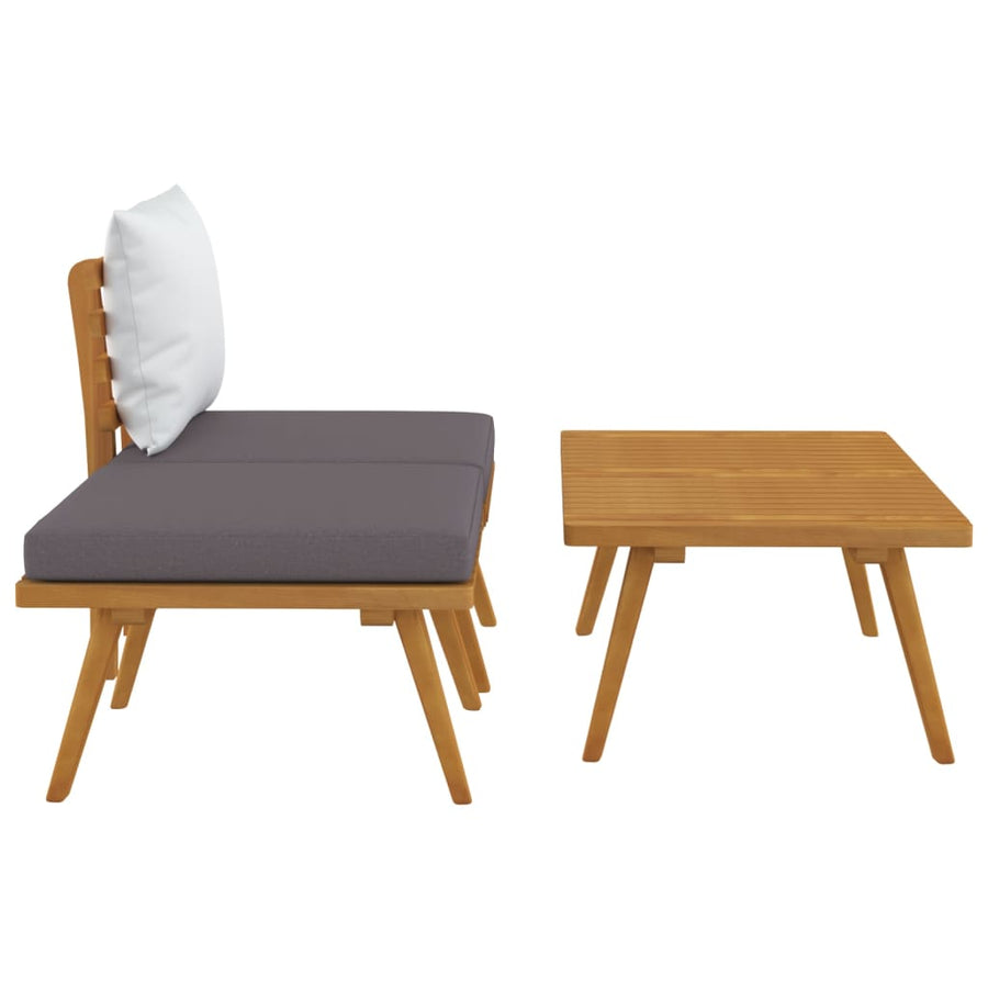 3-Delige Loungeset Met Kussens Massief Acaciahout midden + voetensteun + Tafel