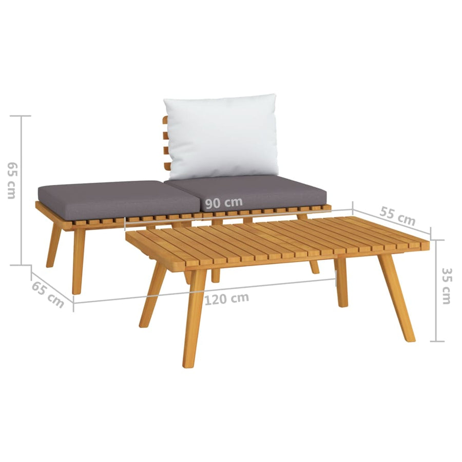 3-Delige Loungeset Met Kussens Massief Acaciahout midden + voetensteun + Tafel