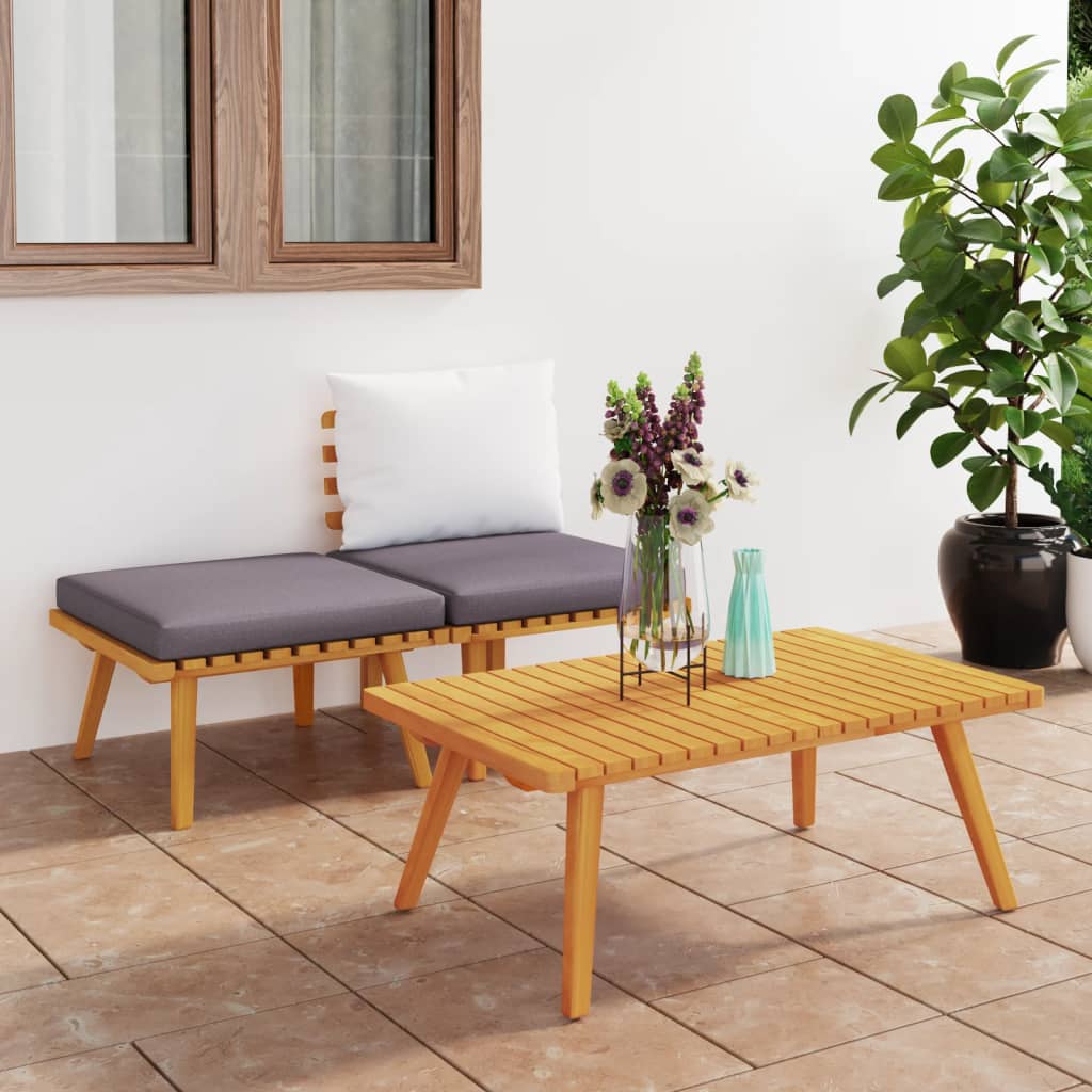 3-Delige Loungeset Met Kussens Massief Acaciahout midden + voetensteun + Tafel