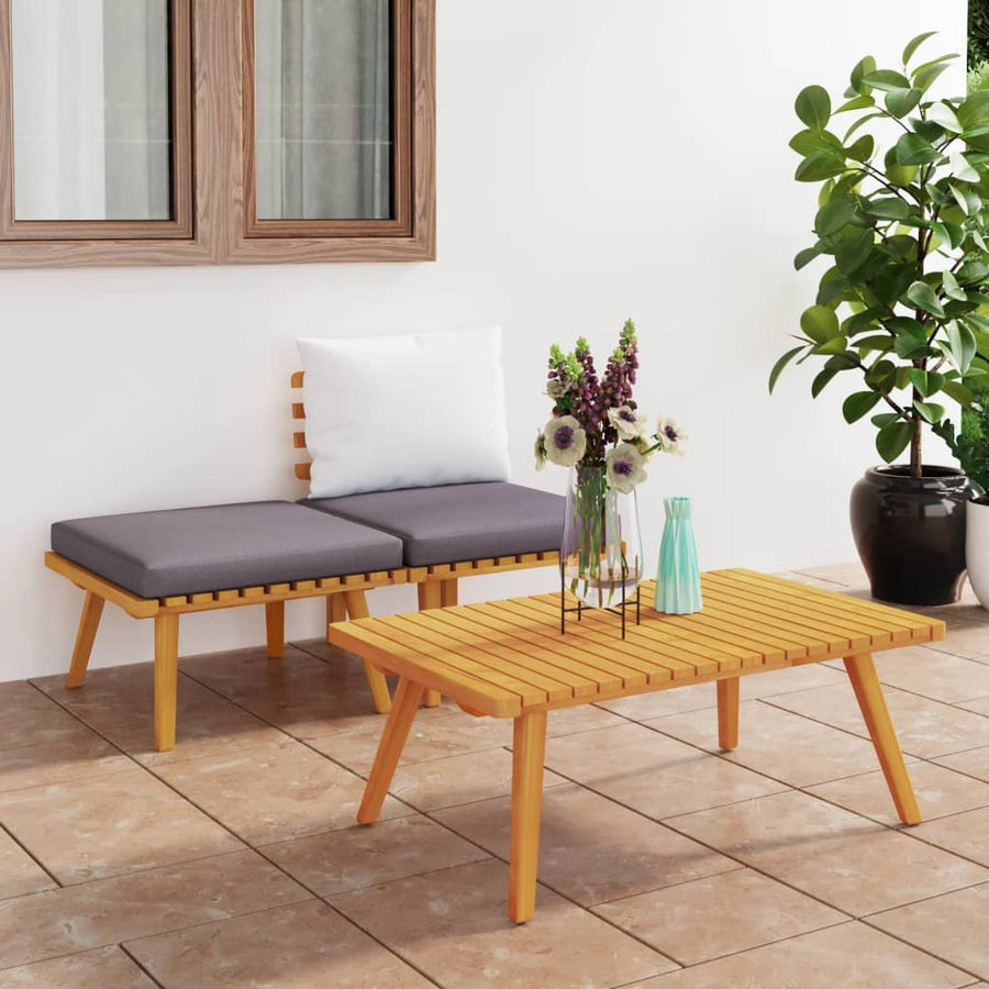 3-Delige Loungeset Met Kussens Massief Acaciahout midden + voetensteun + Tafel