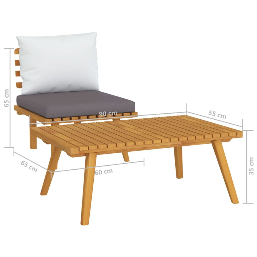 2-Delige Loungeset Met Kussens Massief Acaciahout midden + hoekTafel