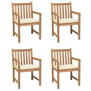 Tuinstoelen 4 st massief teakhout crèmekleurige kussens