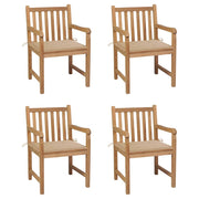 Tuinstoelen massief teakhout met beige kussens 4 st