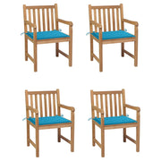 Tuinstoelen 4 st massief teakhout blauwe kussens
