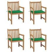 Tuinstoelen 4 st massief teakhout groene kussens