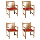 Garden chairs 4 pcs with red cushions solid teak wood