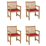 Tuinstoelen 4 st massief teakhout met rode kussens