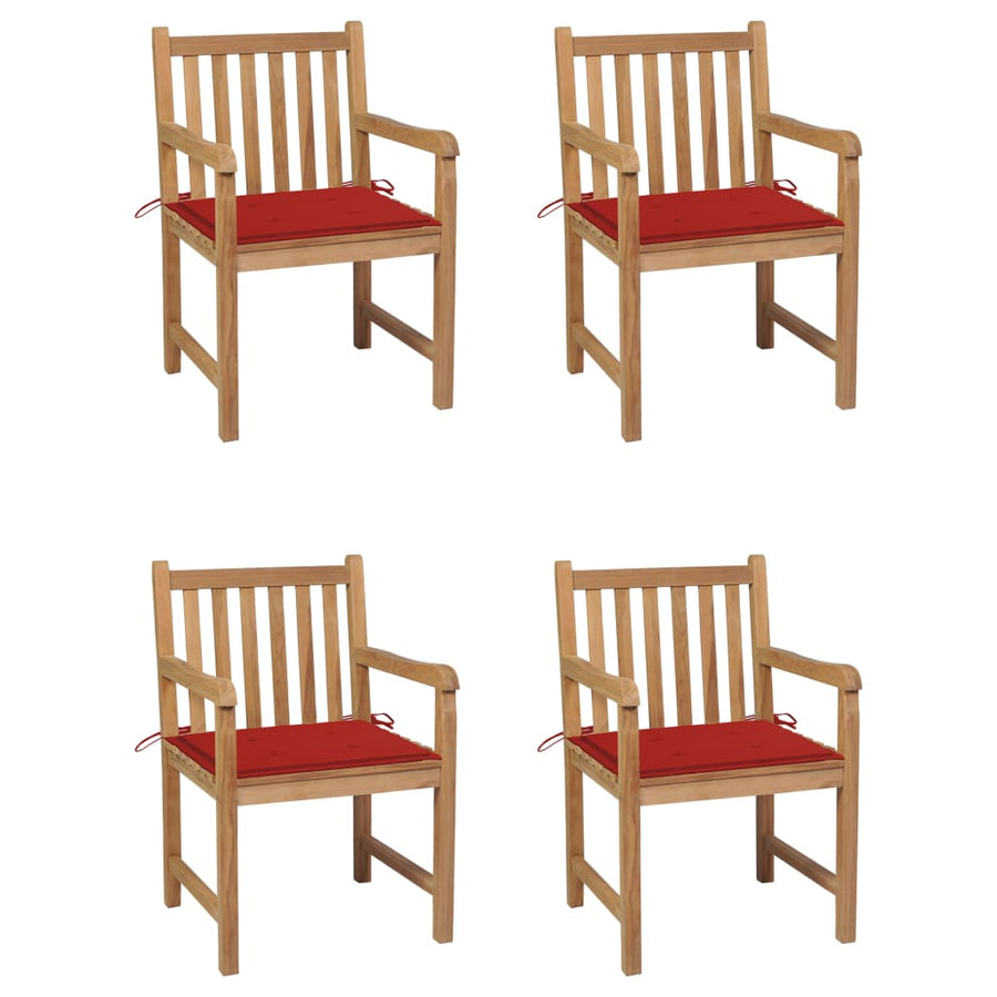 Tuinstoelen 4 St Met Rode Kussens Massief Teakhout Rood