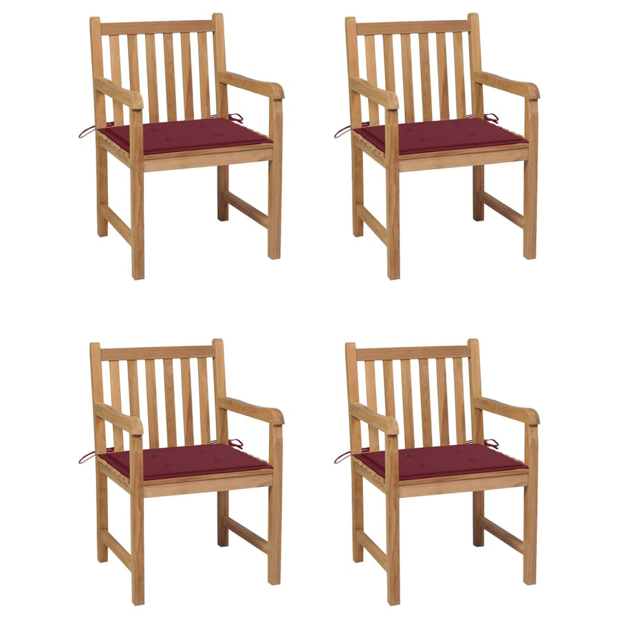 Tuinstoelen Met Wijnrode Kussens Massief Teakhout 4 Wijnrood