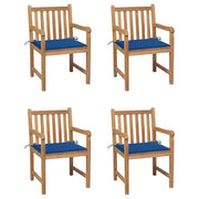 Tuinstoelen 4 st massief teakhout blauwe kussens