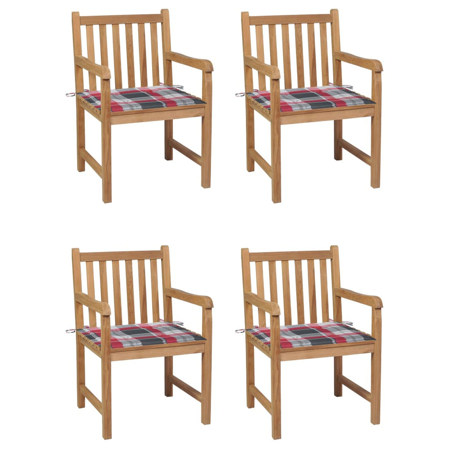 Tuinstoelen Met Rood Geruite Kussens Massief Teakhout 4 Rood ruitpatroon