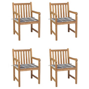 Tuinstoelen 4 st massief teakhout met grijs geruite kussens
